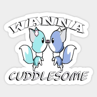 Cute Animals Cartoon Fox Kissing & Funny Quote Wanna Cuddlesome Couple Sticker